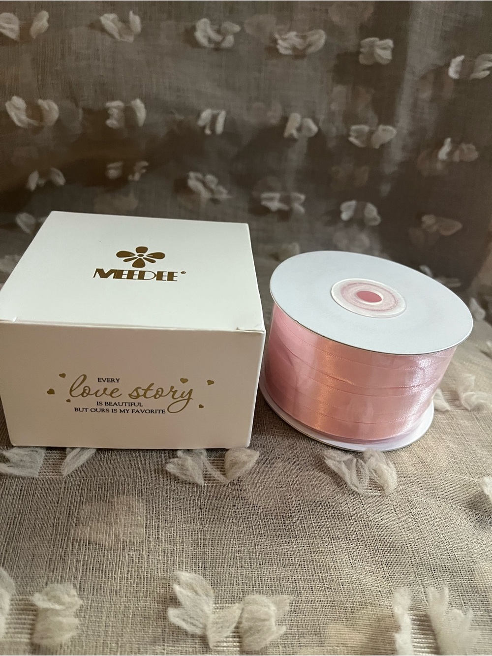 Pink Satin Ribbon Spool for Gift Wrapping and Crafts